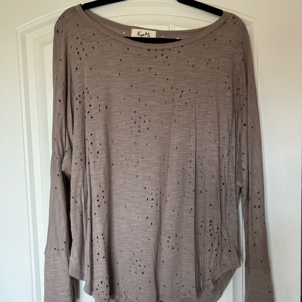 Womens Oversized Distressed Long Sleeve Top Size S/M